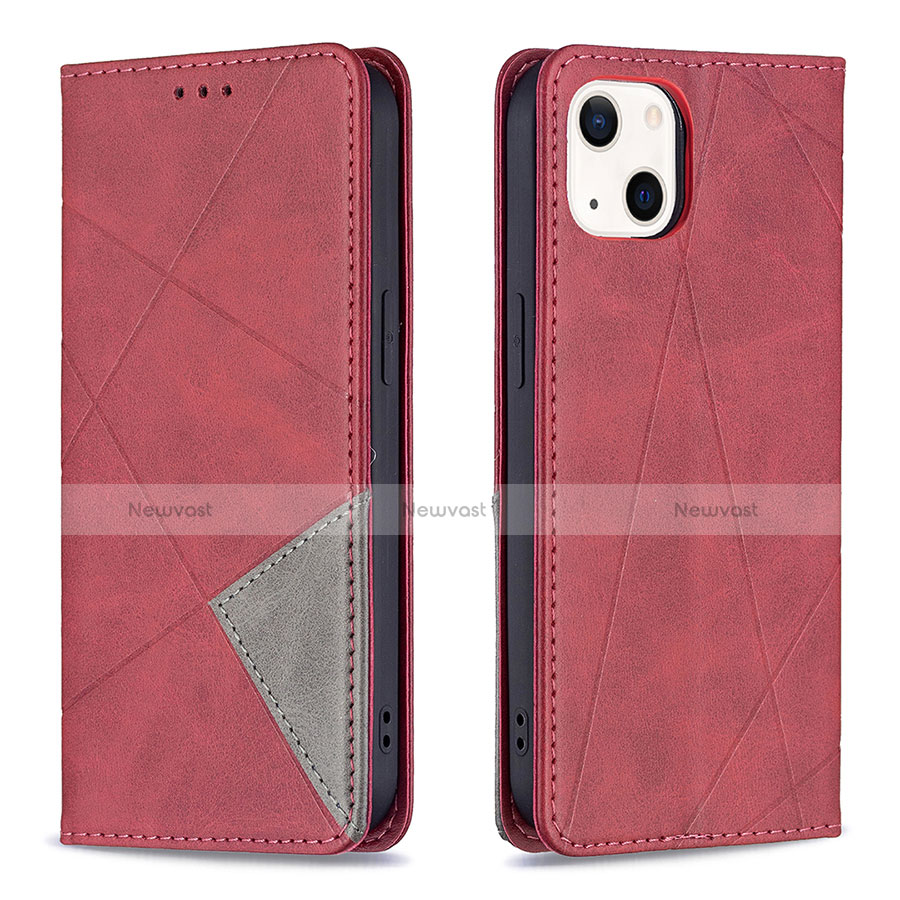 Leather Case Stands Fashionable Pattern Flip Cover L04 Holder for Apple iPhone 13 Red