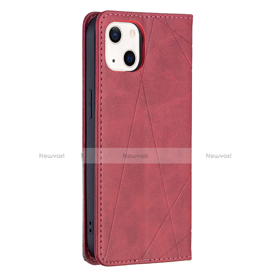 Leather Case Stands Fashionable Pattern Flip Cover L04 Holder for Apple iPhone 14 Plus Red