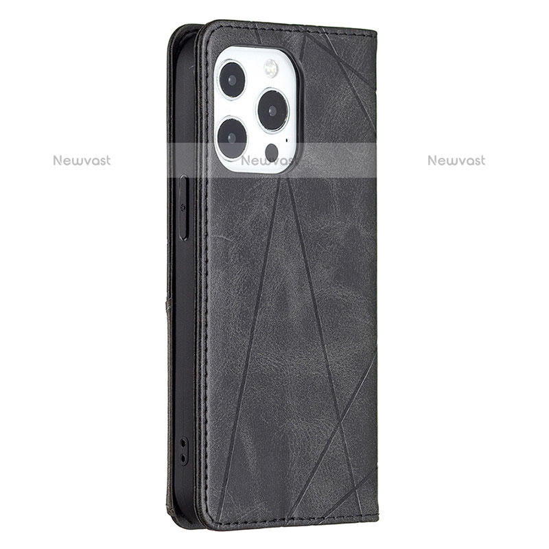 Leather Case Stands Fashionable Pattern Flip Cover L04 Holder for Apple iPhone 14 Pro Black