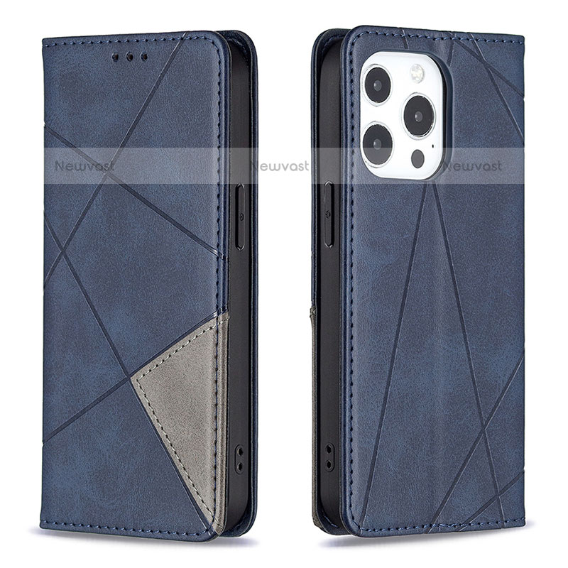 Leather Case Stands Fashionable Pattern Flip Cover L04 Holder for Apple iPhone 14 Pro Blue