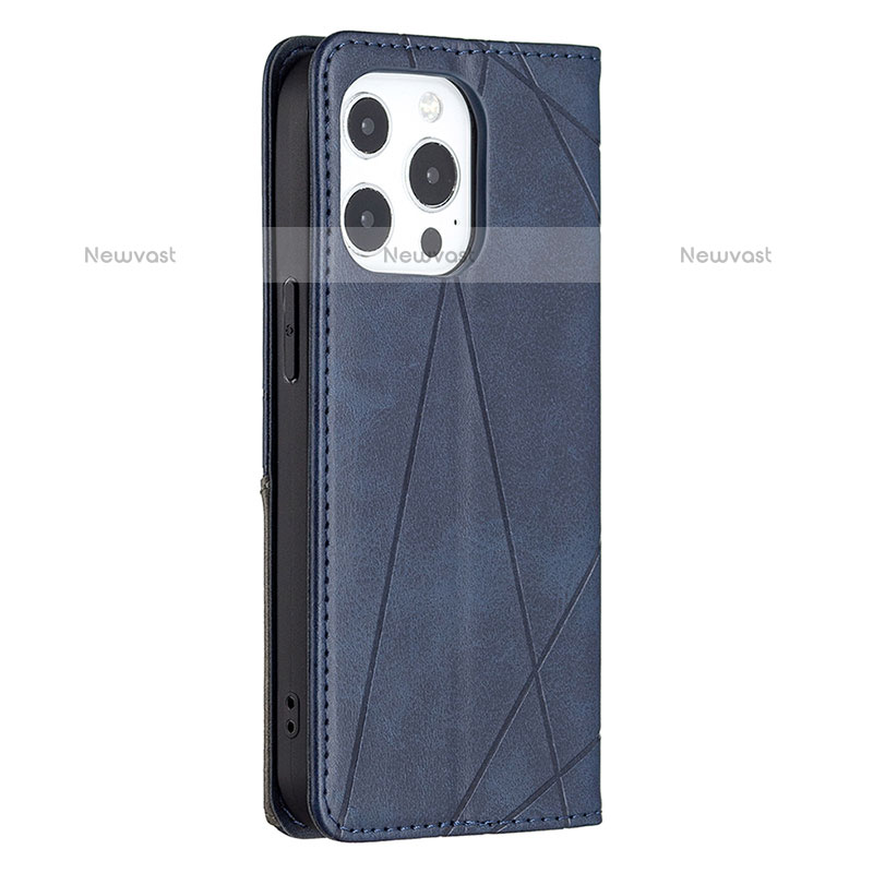 Leather Case Stands Fashionable Pattern Flip Cover L04 Holder for Apple iPhone 14 Pro Blue