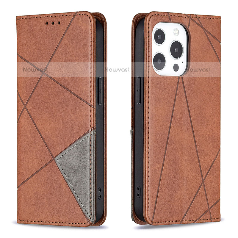 Leather Case Stands Fashionable Pattern Flip Cover L04 Holder for Apple iPhone 14 Pro Brown