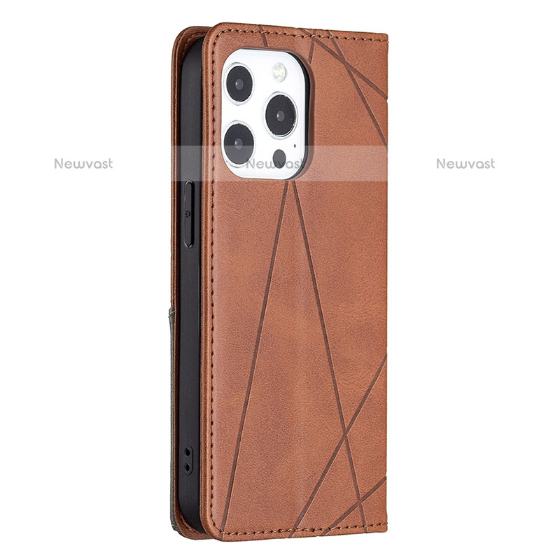 Leather Case Stands Fashionable Pattern Flip Cover L04 Holder for Apple iPhone 14 Pro Brown