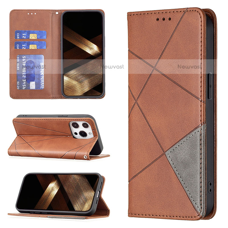 Leather Case Stands Fashionable Pattern Flip Cover L04 Holder for Apple iPhone 14 Pro Brown