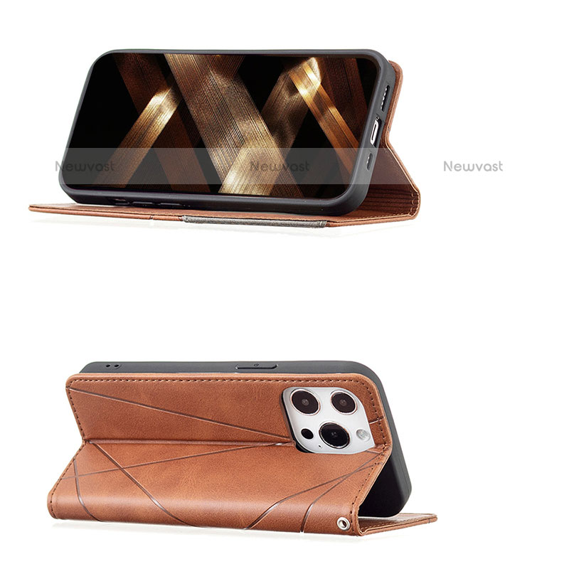 Leather Case Stands Fashionable Pattern Flip Cover L04 Holder for Apple iPhone 14 Pro Brown