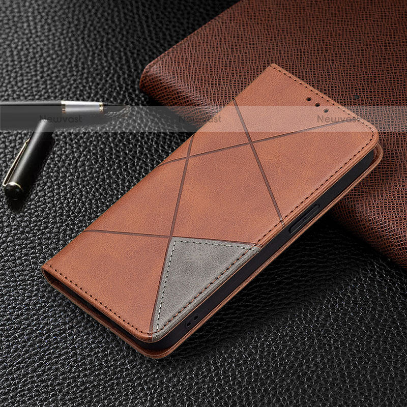 Leather Case Stands Fashionable Pattern Flip Cover L04 Holder for Apple iPhone 14 Pro Brown