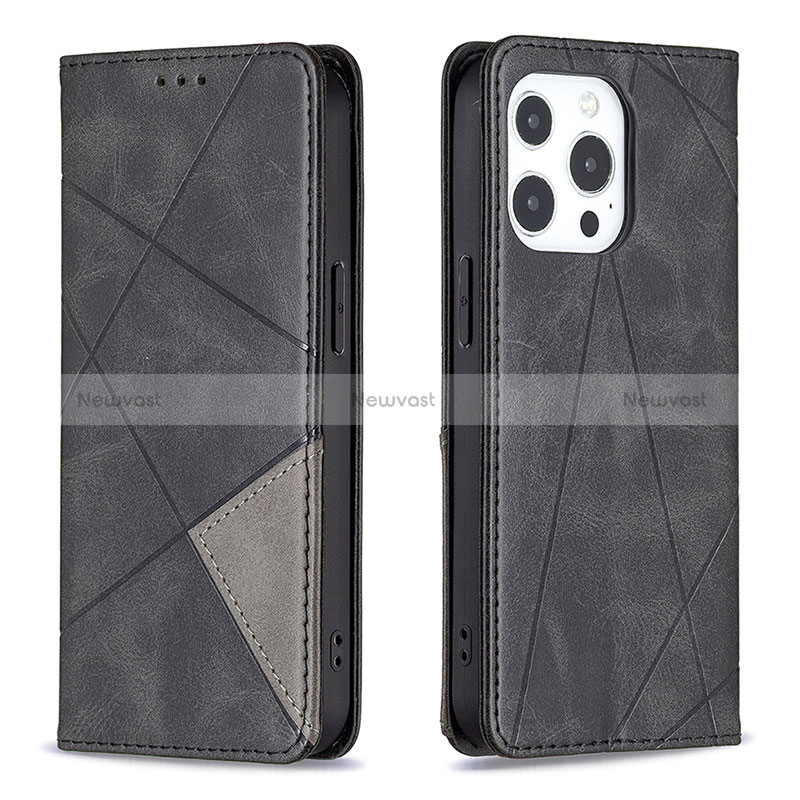 Leather Case Stands Fashionable Pattern Flip Cover L04 Holder for Apple iPhone 14 Pro Max Black