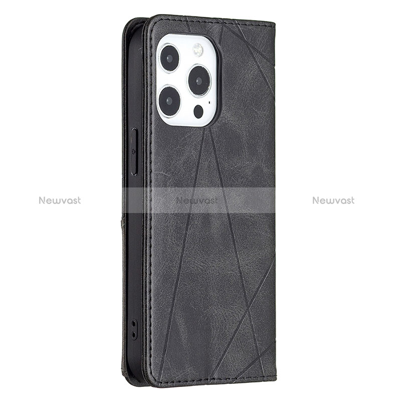 Leather Case Stands Fashionable Pattern Flip Cover L04 Holder for Apple iPhone 14 Pro Max Black