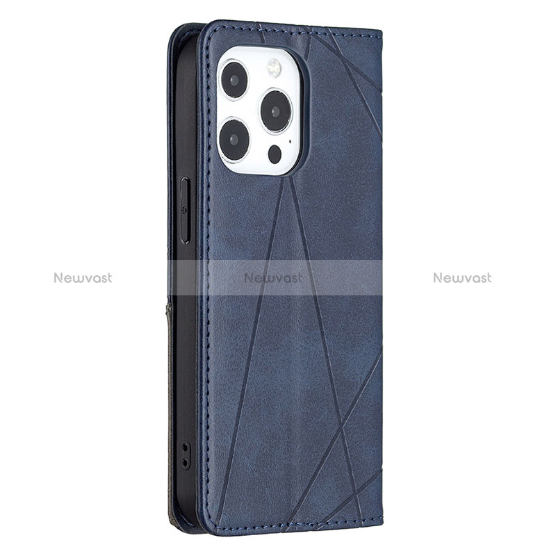 Leather Case Stands Fashionable Pattern Flip Cover L04 Holder for Apple iPhone 14 Pro Max Blue