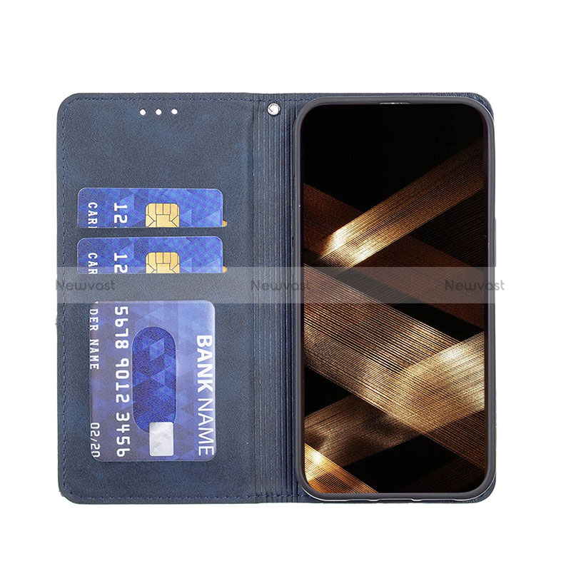 Leather Case Stands Fashionable Pattern Flip Cover L04 Holder for Apple iPhone 14 Pro Max Blue