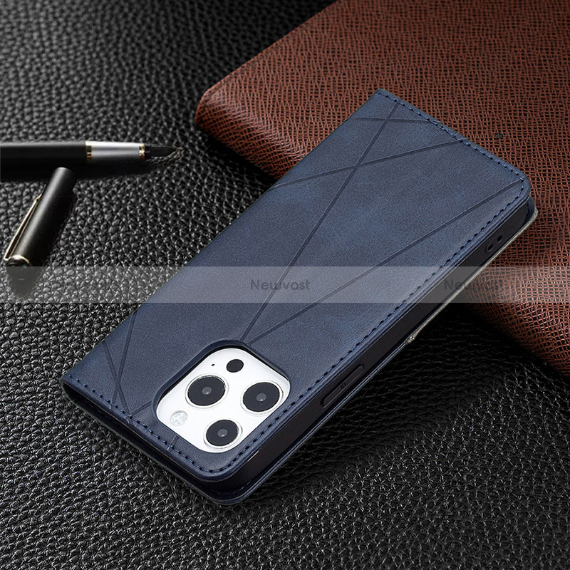 Leather Case Stands Fashionable Pattern Flip Cover L04 Holder for Apple iPhone 14 Pro Max Blue