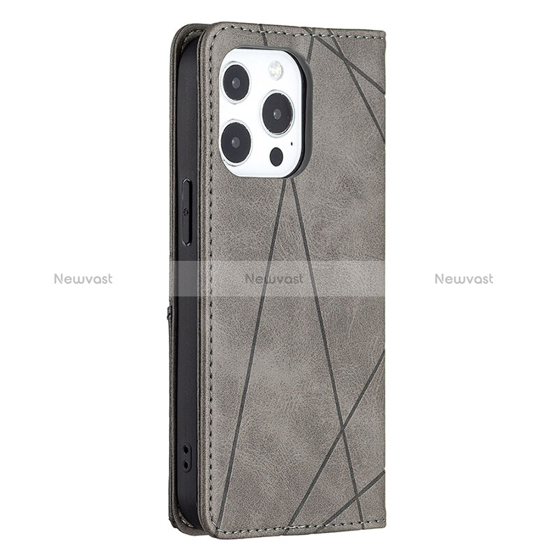 Leather Case Stands Fashionable Pattern Flip Cover L04 Holder for Apple iPhone 14 Pro Max Gray