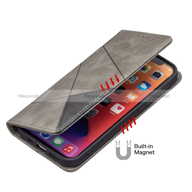 Leather Case Stands Fashionable Pattern Flip Cover L04 Holder for Apple iPhone 14 Pro Max Gray