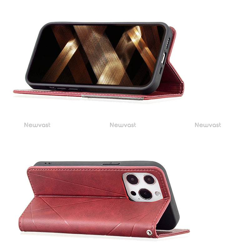 Leather Case Stands Fashionable Pattern Flip Cover L04 Holder for Apple iPhone 14 Pro Max Red