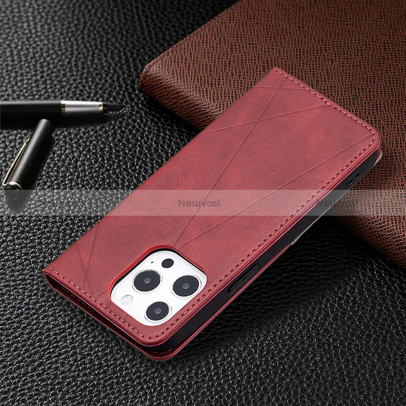 Leather Case Stands Fashionable Pattern Flip Cover L04 Holder for Apple iPhone 14 Pro Max Red