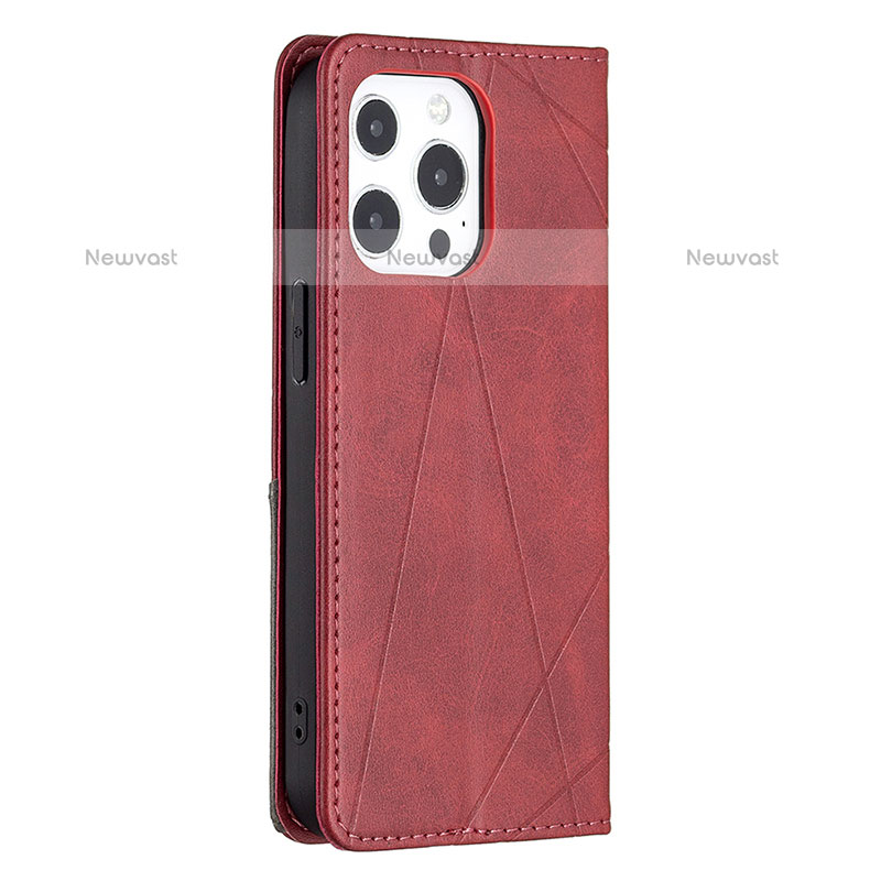 Leather Case Stands Fashionable Pattern Flip Cover L04 Holder for Apple iPhone 14 Pro Red