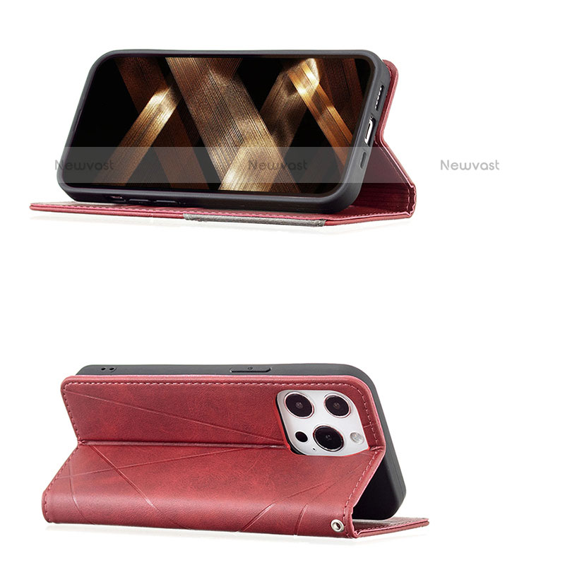 Leather Case Stands Fashionable Pattern Flip Cover L04 Holder for Apple iPhone 14 Pro Red