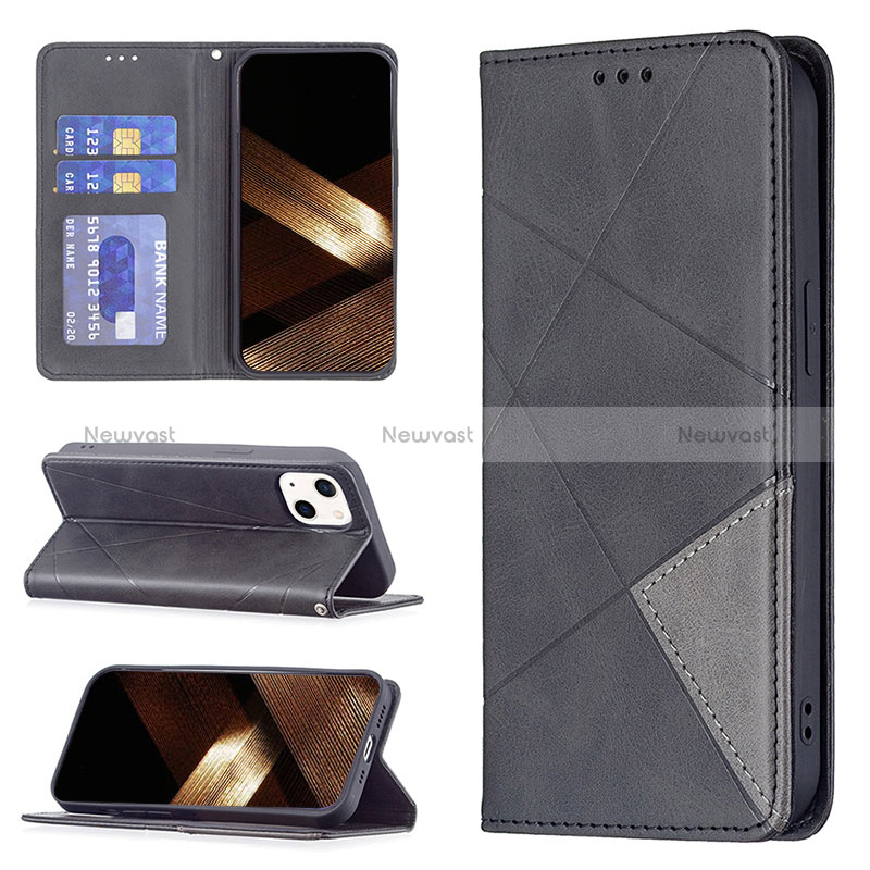 Leather Case Stands Fashionable Pattern Flip Cover L04 Holder for Apple iPhone 15 Black