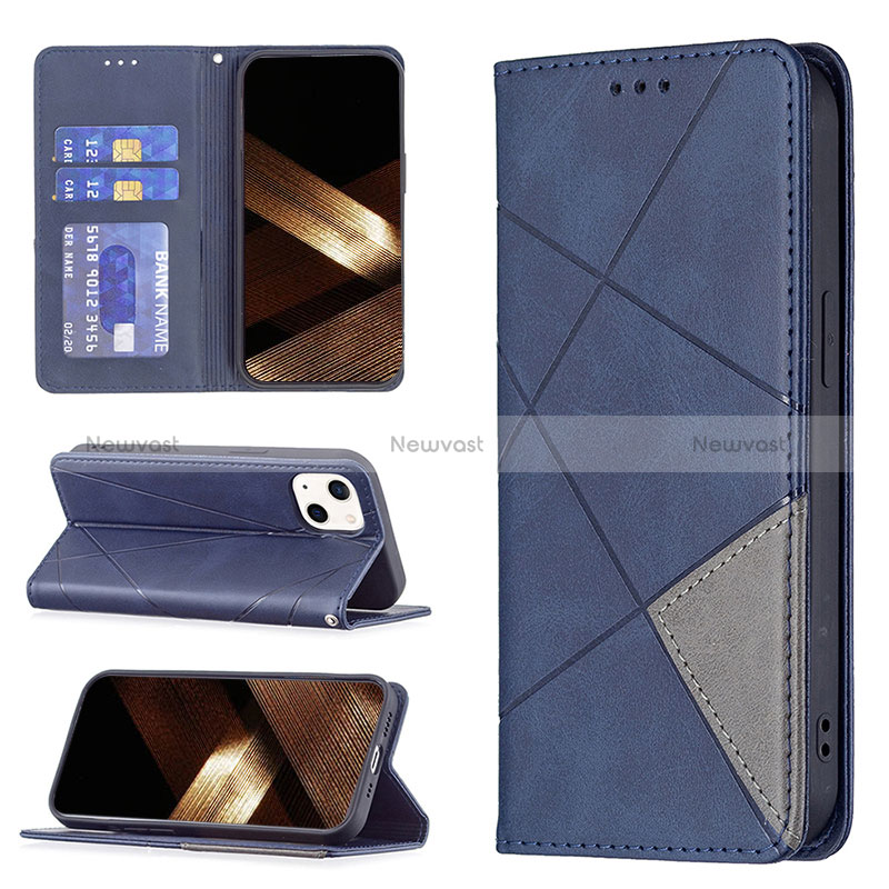 Leather Case Stands Fashionable Pattern Flip Cover L04 Holder for Apple iPhone 15 Blue