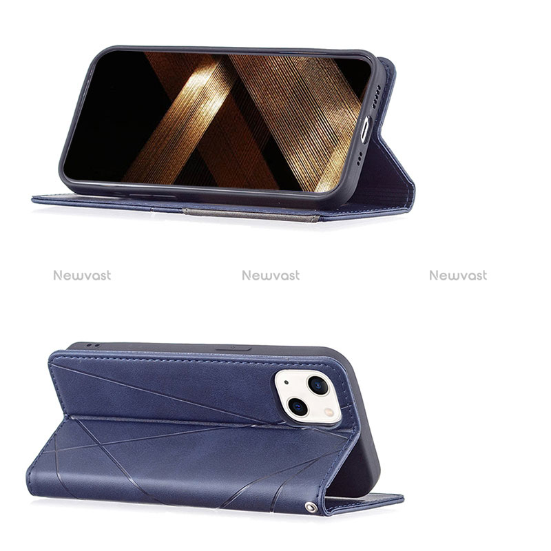 Leather Case Stands Fashionable Pattern Flip Cover L04 Holder for Apple iPhone 15 Blue