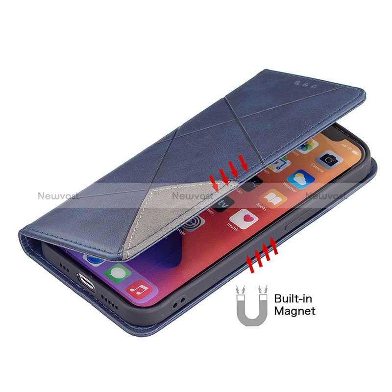 Leather Case Stands Fashionable Pattern Flip Cover L04 Holder for Apple iPhone 15 Blue