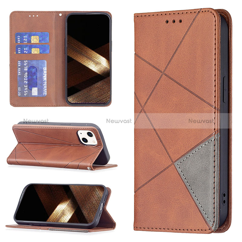 Leather Case Stands Fashionable Pattern Flip Cover L04 Holder for Apple iPhone 15 Brown