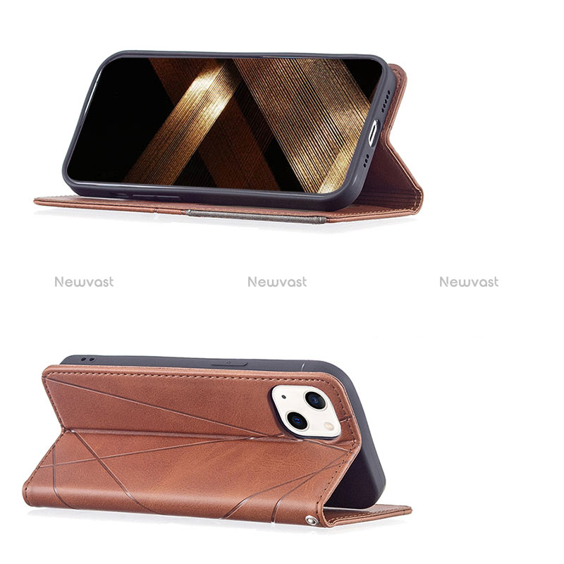 Leather Case Stands Fashionable Pattern Flip Cover L04 Holder for Apple iPhone 15 Brown