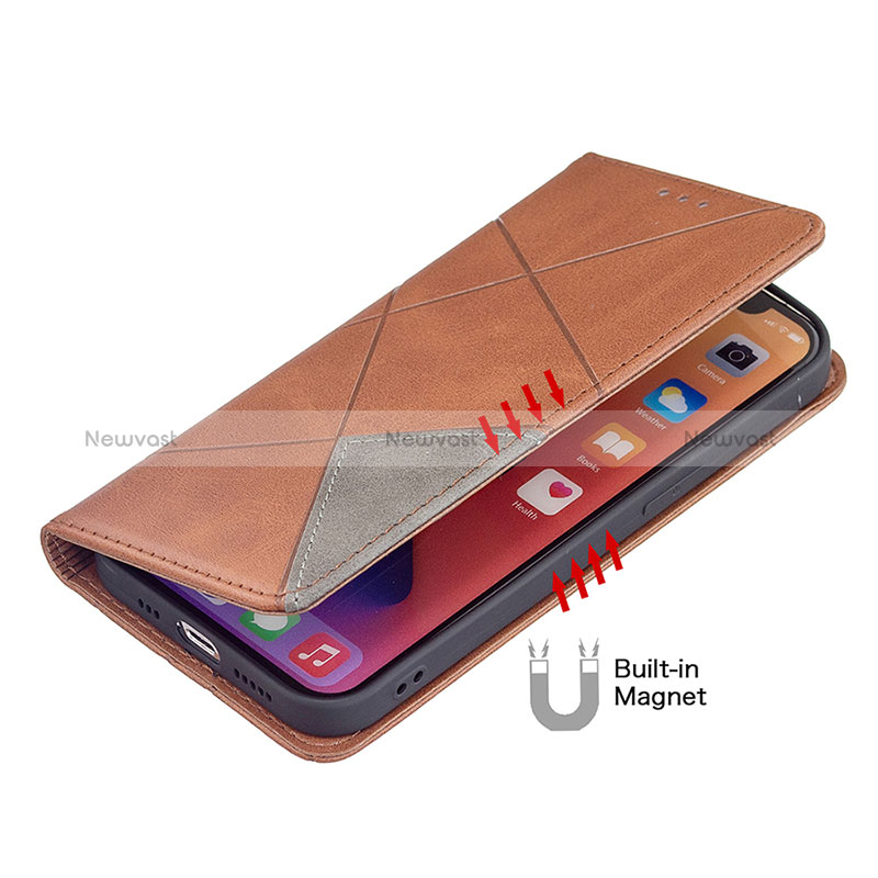 Leather Case Stands Fashionable Pattern Flip Cover L04 Holder for Apple iPhone 15 Brown