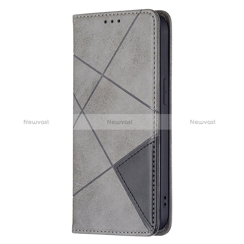 Leather Case Stands Fashionable Pattern Flip Cover L04 Holder for Apple iPhone 15 Gray