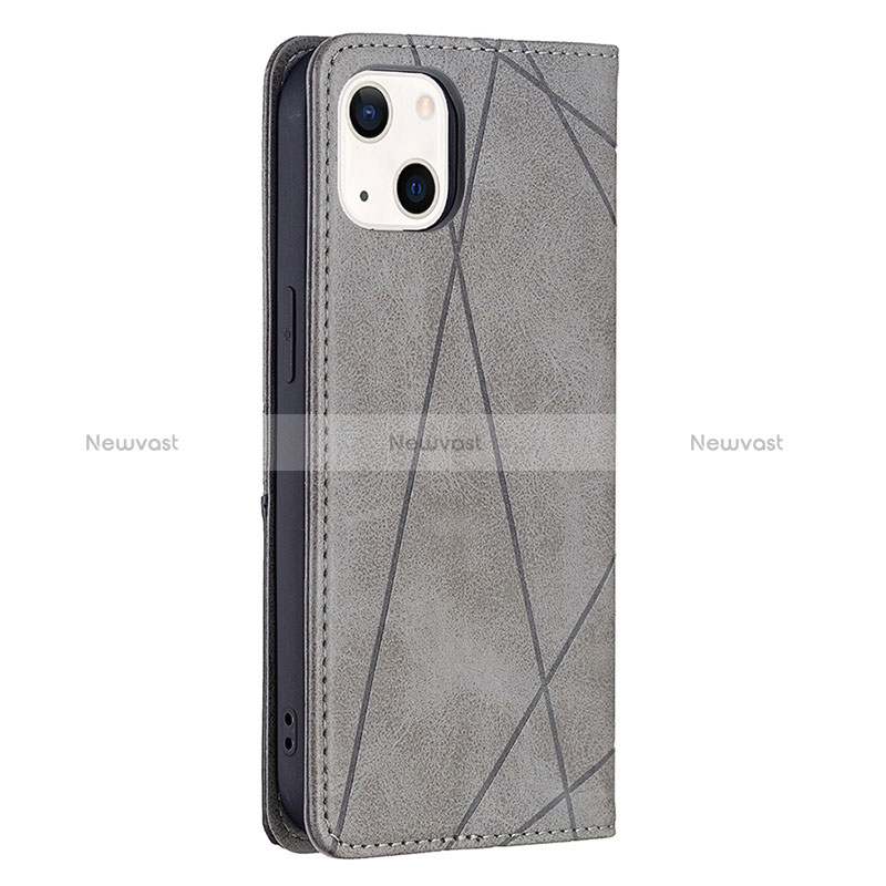 Leather Case Stands Fashionable Pattern Flip Cover L04 Holder for Apple iPhone 15 Gray