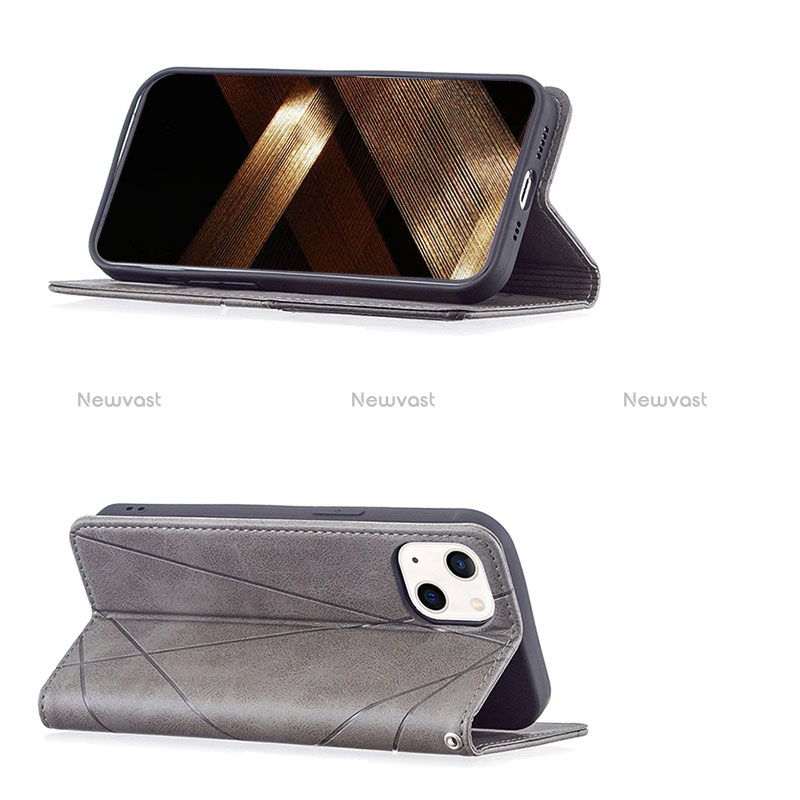 Leather Case Stands Fashionable Pattern Flip Cover L04 Holder for Apple iPhone 15 Gray