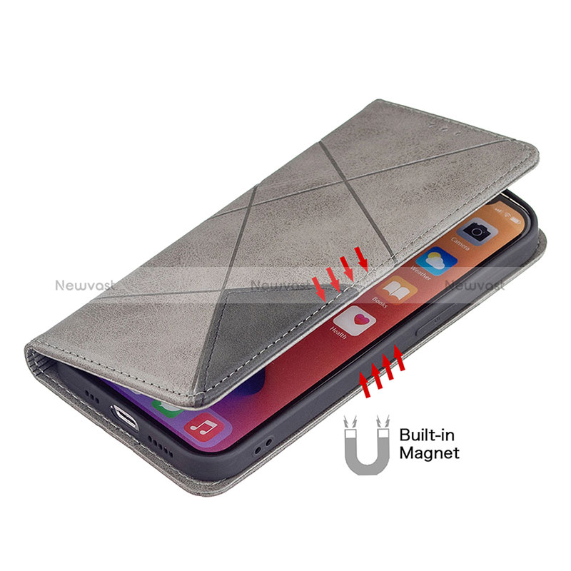 Leather Case Stands Fashionable Pattern Flip Cover L04 Holder for Apple iPhone 15 Gray