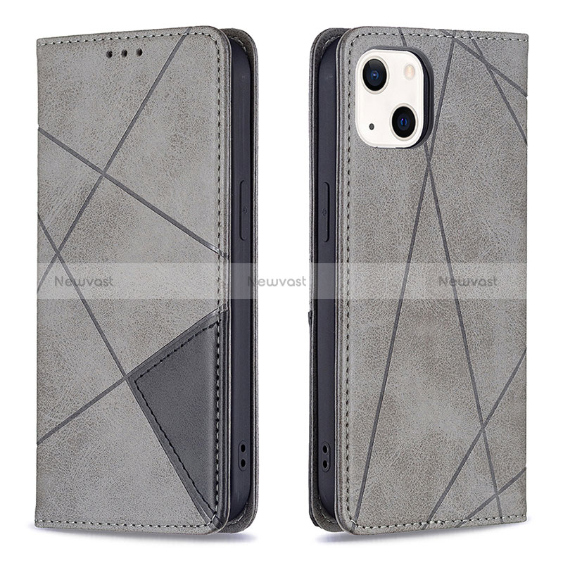 Leather Case Stands Fashionable Pattern Flip Cover L04 Holder for Apple iPhone 15 Plus Gray