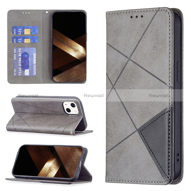 Leather Case Stands Fashionable Pattern Flip Cover L04 Holder for Apple iPhone 15 Plus Gray