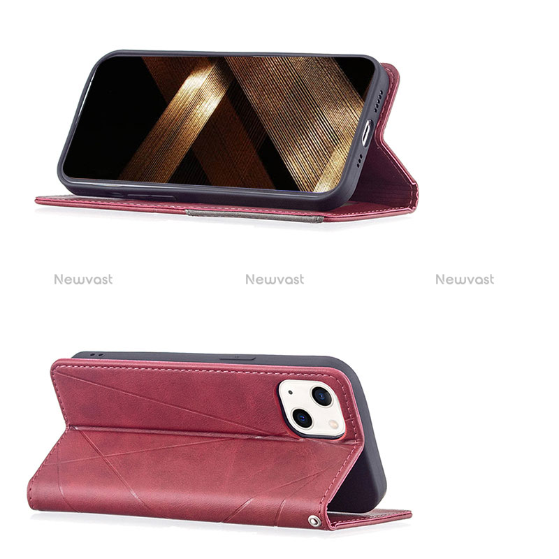 Leather Case Stands Fashionable Pattern Flip Cover L04 Holder for Apple iPhone 15 Plus Red