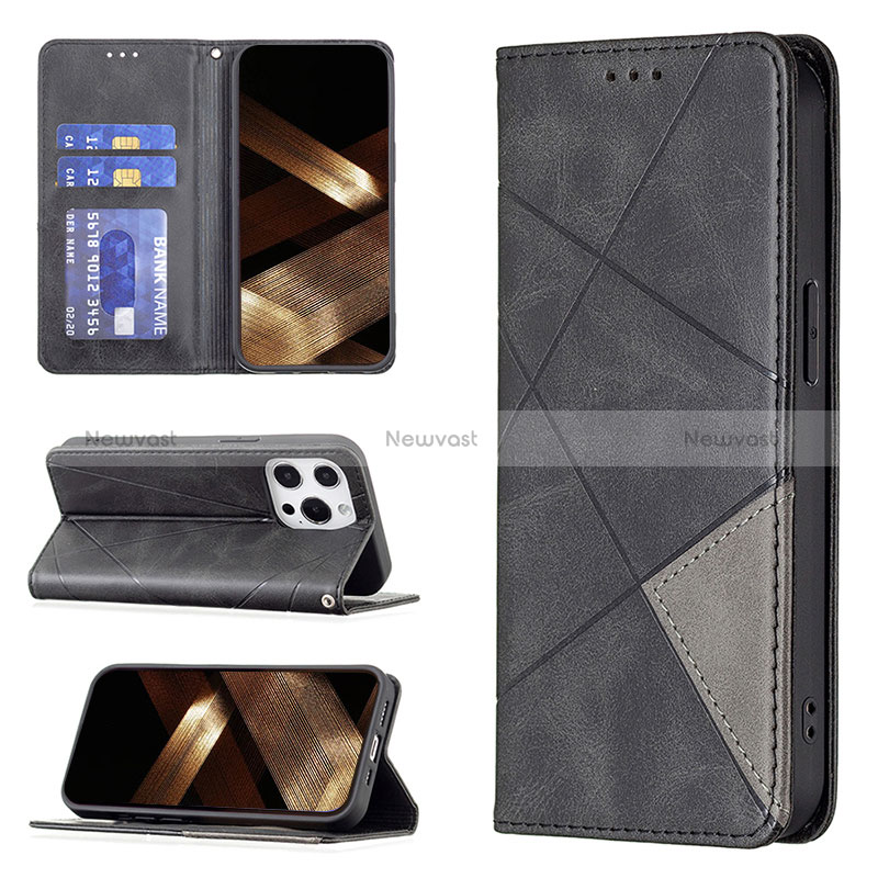 Leather Case Stands Fashionable Pattern Flip Cover L04 Holder for Apple iPhone 15 Pro Black