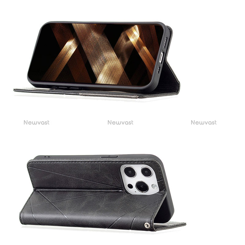 Leather Case Stands Fashionable Pattern Flip Cover L04 Holder for Apple iPhone 15 Pro Black