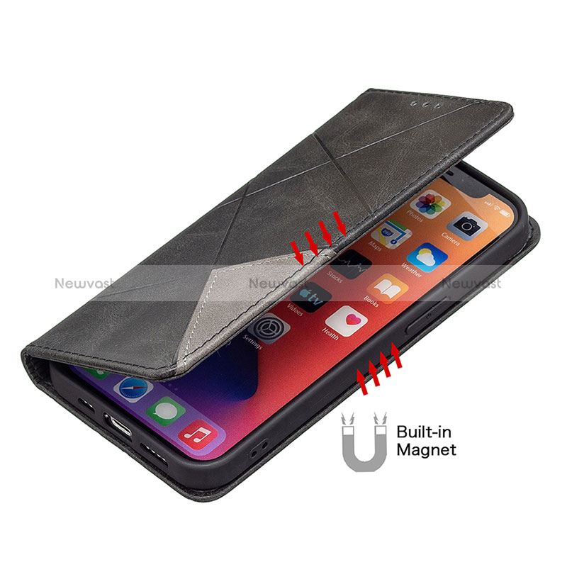 Leather Case Stands Fashionable Pattern Flip Cover L04 Holder for Apple iPhone 15 Pro Black