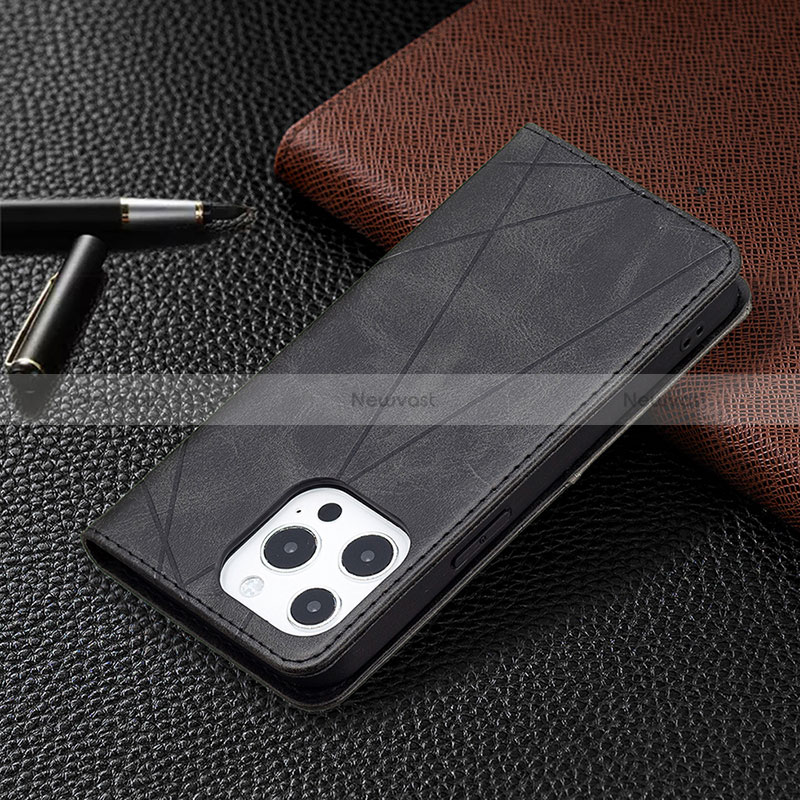 Leather Case Stands Fashionable Pattern Flip Cover L04 Holder for Apple iPhone 15 Pro Black