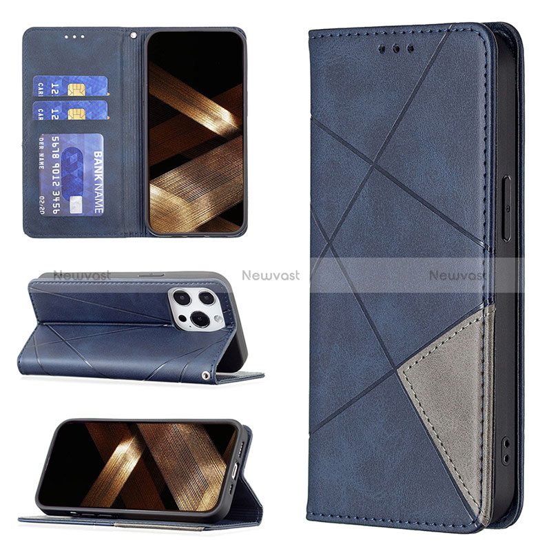 Leather Case Stands Fashionable Pattern Flip Cover L04 Holder for Apple iPhone 15 Pro Blue