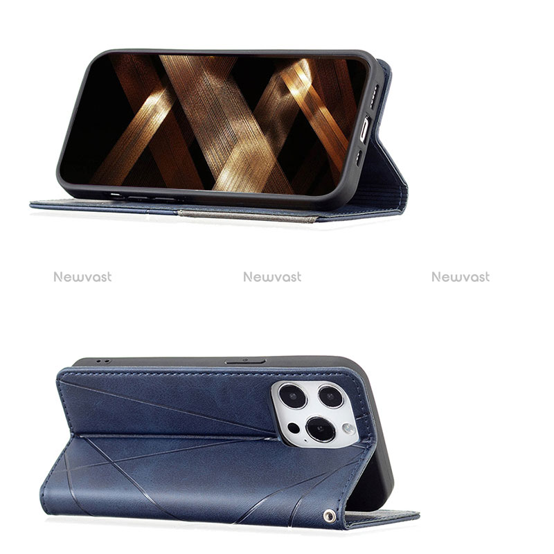 Leather Case Stands Fashionable Pattern Flip Cover L04 Holder for Apple iPhone 15 Pro Blue