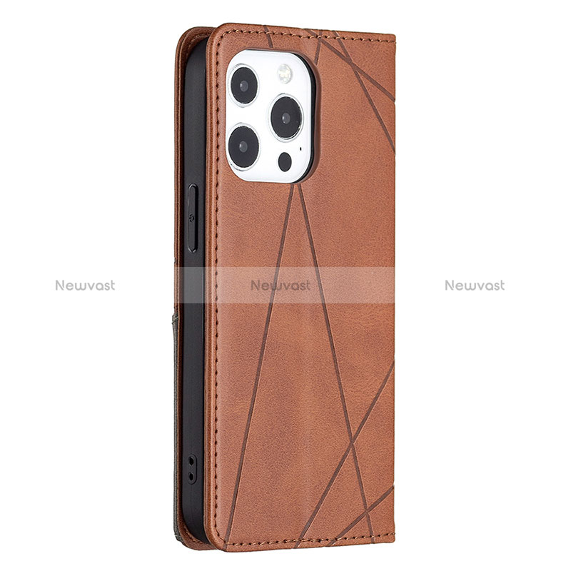 Leather Case Stands Fashionable Pattern Flip Cover L04 Holder for Apple iPhone 15 Pro Brown