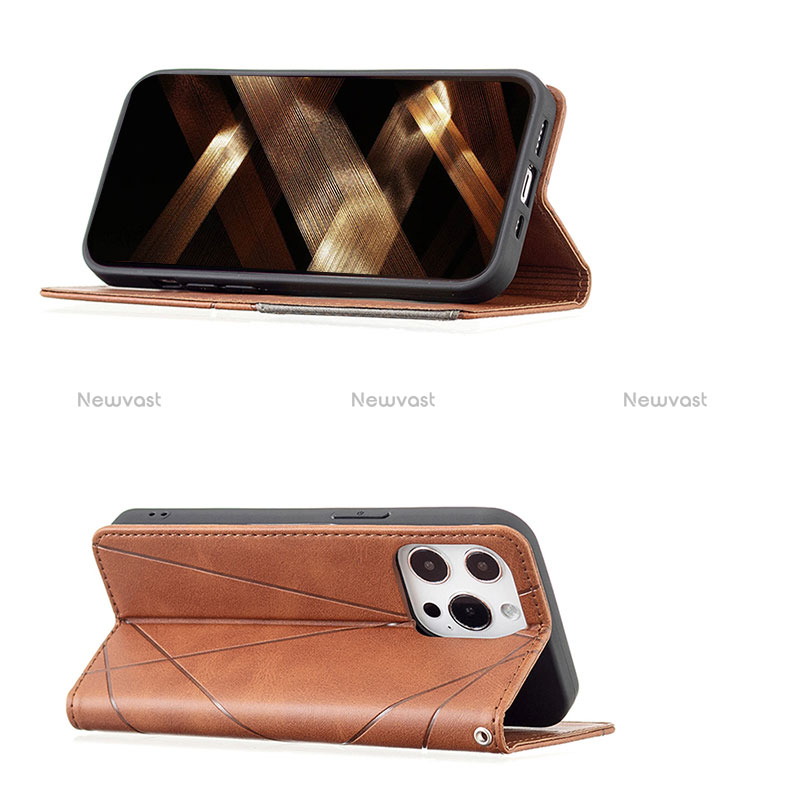 Leather Case Stands Fashionable Pattern Flip Cover L04 Holder for Apple iPhone 15 Pro Brown