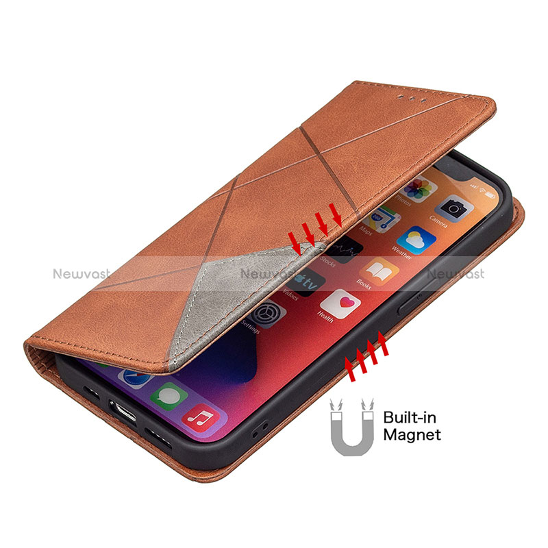 Leather Case Stands Fashionable Pattern Flip Cover L04 Holder for Apple iPhone 15 Pro Brown