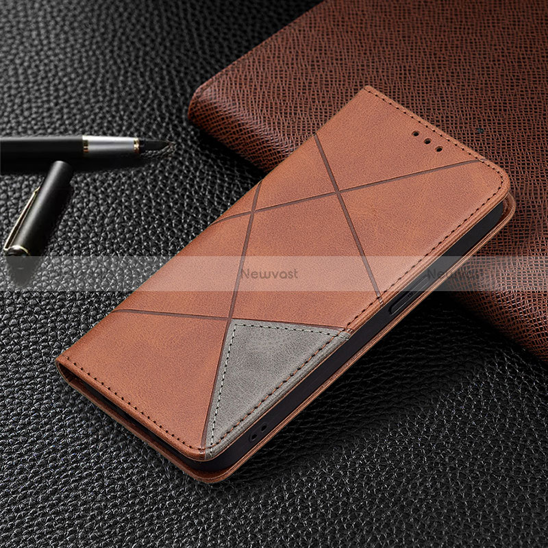 Leather Case Stands Fashionable Pattern Flip Cover L04 Holder for Apple iPhone 15 Pro Brown