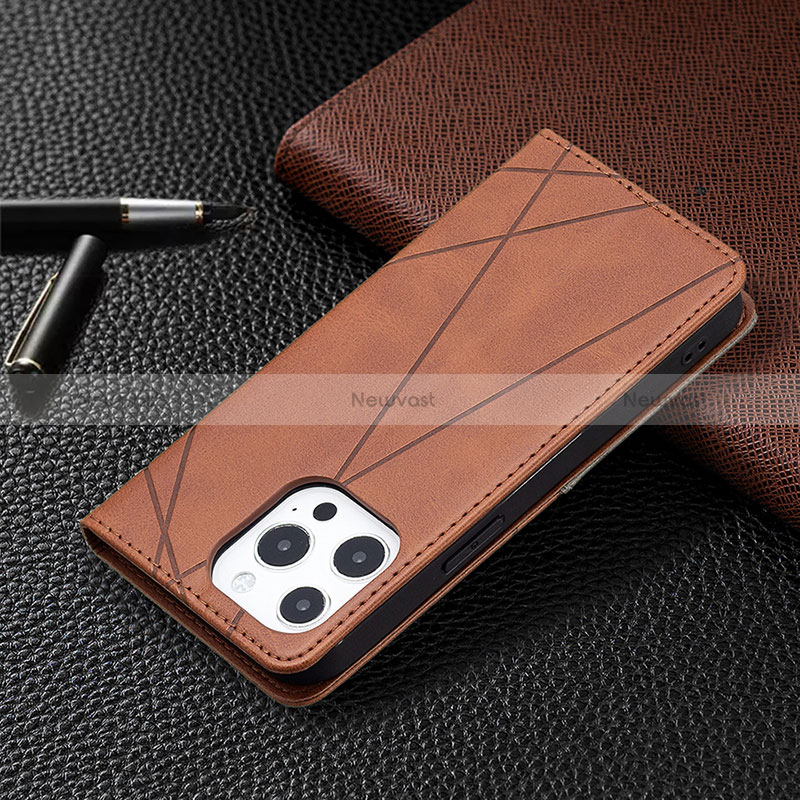 Leather Case Stands Fashionable Pattern Flip Cover L04 Holder for Apple iPhone 15 Pro Brown