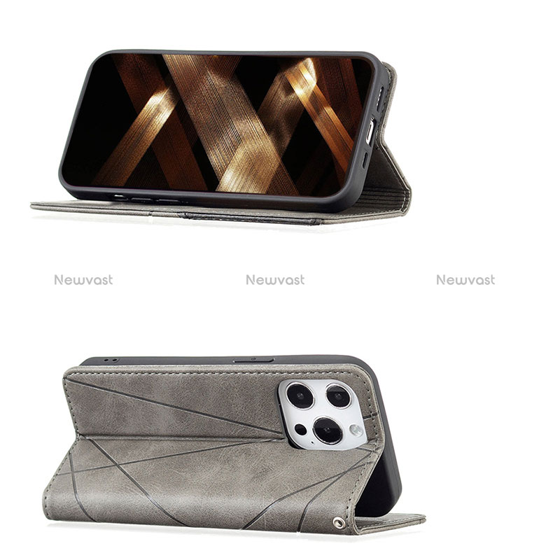 Leather Case Stands Fashionable Pattern Flip Cover L04 Holder for Apple iPhone 15 Pro Gray