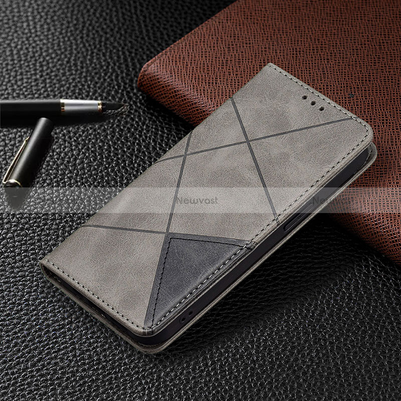 Leather Case Stands Fashionable Pattern Flip Cover L04 Holder for Apple iPhone 15 Pro Gray