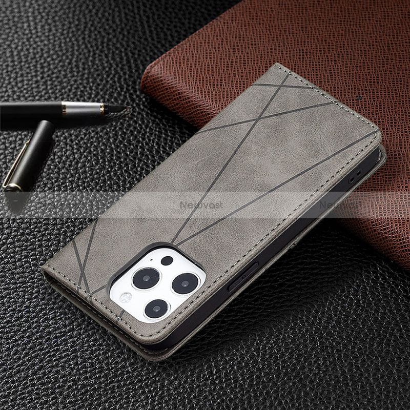 Leather Case Stands Fashionable Pattern Flip Cover L04 Holder for Apple iPhone 15 Pro Gray