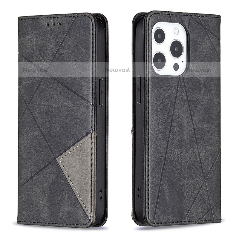 Leather Case Stands Fashionable Pattern Flip Cover L04 Holder for Apple iPhone 15 Pro Max Black